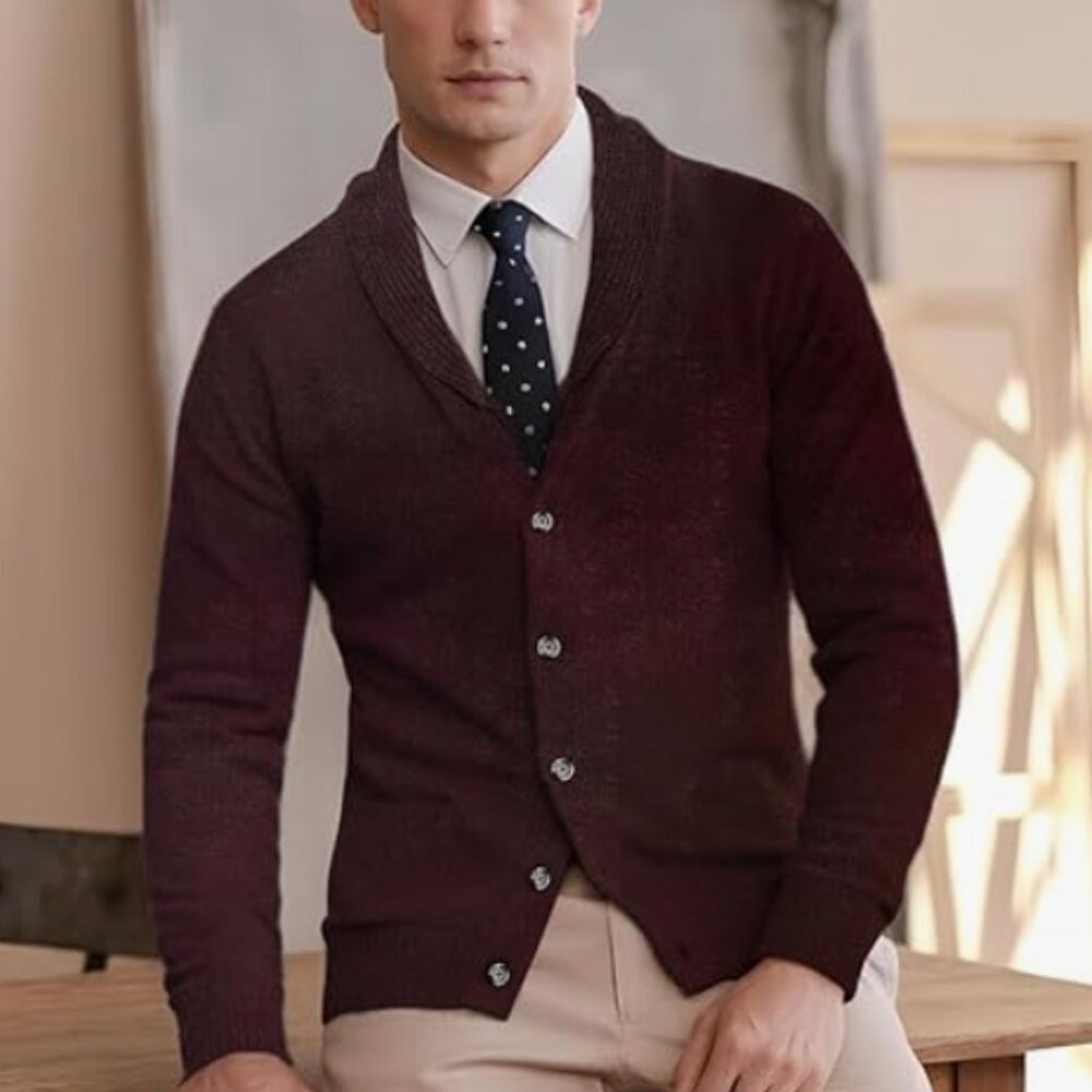 H2H Mens Casual Comfortable Fit Cardigan Sweater Shawl Collar Soft Fabric-Large